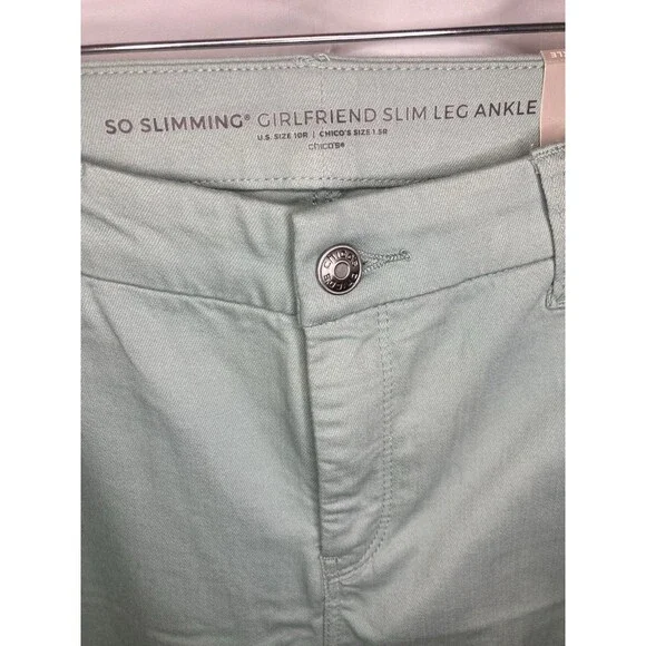 Chico's 10R Women's So Slimming Girlfriend Leg Ankle Green Blue Pants 1.5R New - Picture 11 of 12
